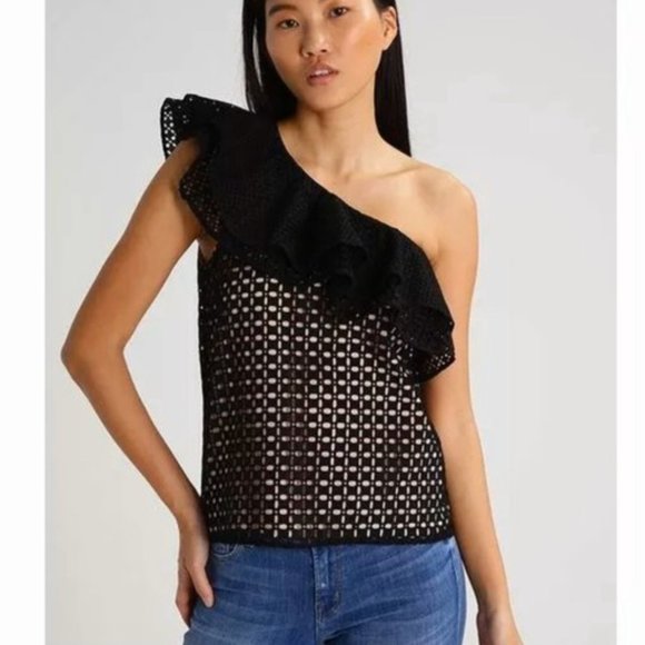 J.CREW One-shoulder Ruffle Eyelet Top - Picture 1 of 6